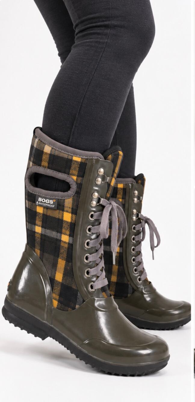 Bogs Women's Sidney Plaid Waterproof Boots, Black & Yellow Checkered, Size 7, Ne